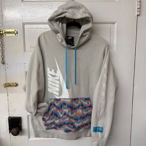 Nike N7 Hoodie Pullover Beige Tan White Swoosh Graphic Mens Size L